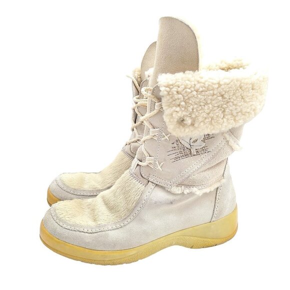 Vintage Tecnica Scandia Apres Ski Goat Hair Fur Leaf Boots EU 38.5 Made in Italy - Picture 2 of 14